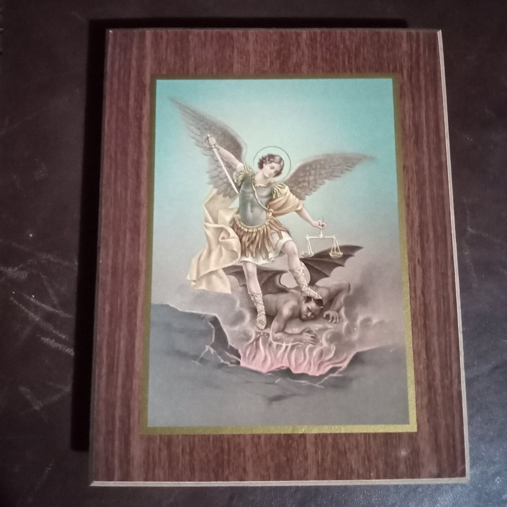 Saint Michael The Arch Angel Wooden Plaque